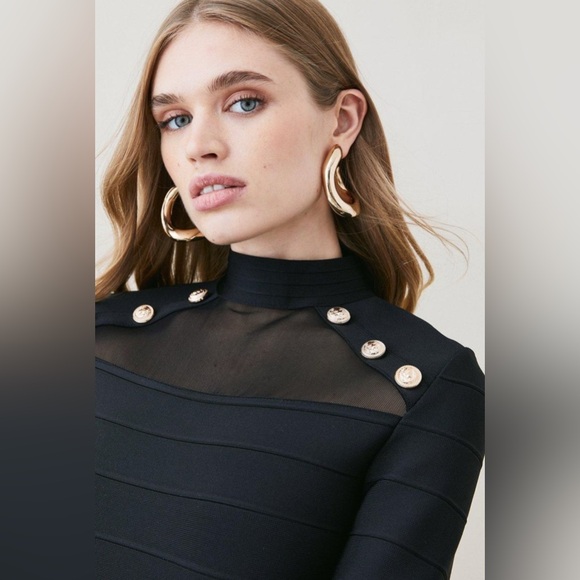 Karen Millen Bandage Knit Military Trim And Mesh Top Black L - Picture 4 of 8